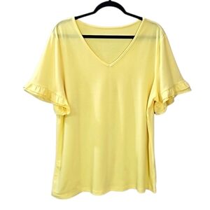 Women's Bright Yellow Double Ruffle Short Sleeve T-shirt Size XXL